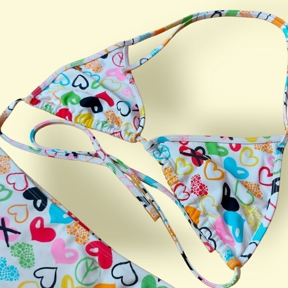 🌼4/$30 Bamboo Island White Peace & Love Bikini Swim Set Medium - Picture 3 of 5